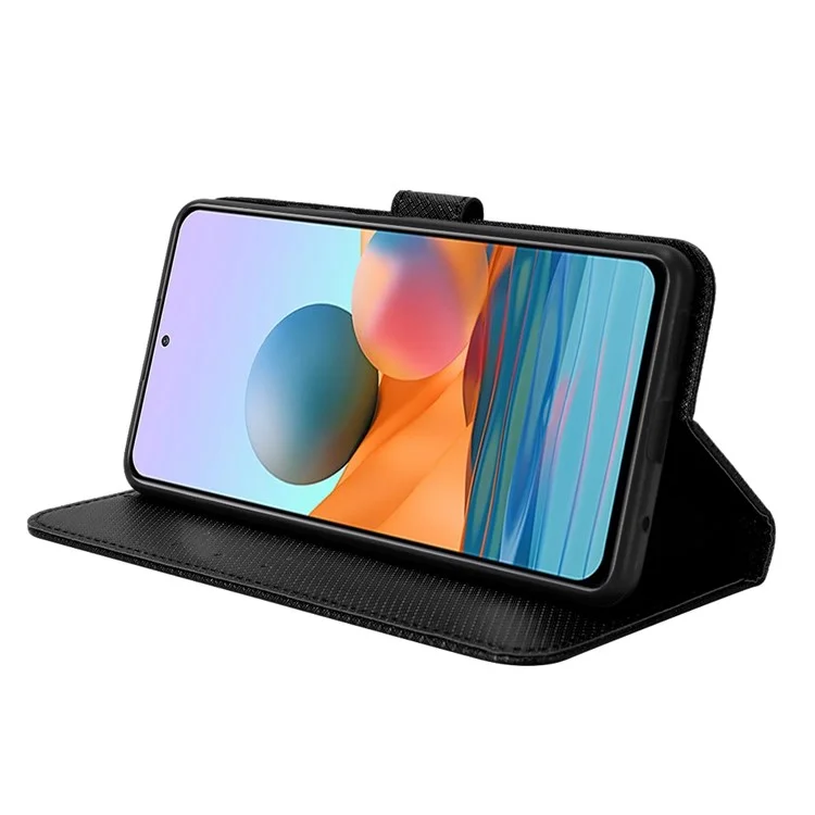 For Xiaomi Redmi Note 10 Pro 4G (India)/(Global) Full Protection PU Leather Diamond Texture Wallet Stand Phone Case - Black