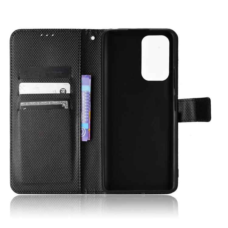For Xiaomi Redmi Note 10 Pro 4G (India)/(Global) Full Protection PU Leather Diamond Texture Wallet Stand Phone Case - Black