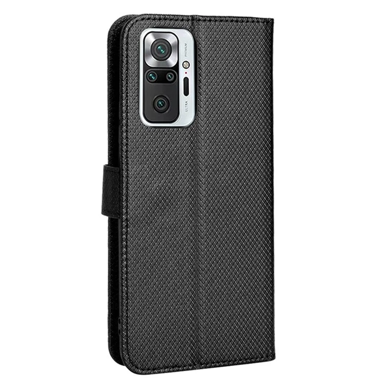 For Xiaomi Redmi Note 10 Pro 4G (India)/(Global) Full Protection PU Leather Diamond Texture Wallet Stand Phone Case - Black