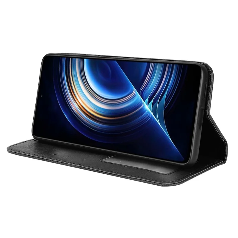 Per Xiaomi Poco F4 5G / Redmi K40S 5G Custodia in pelle magnetica con supporto per auto assorbita Custodia protettiva retrò con stampa a mosaico - Nero