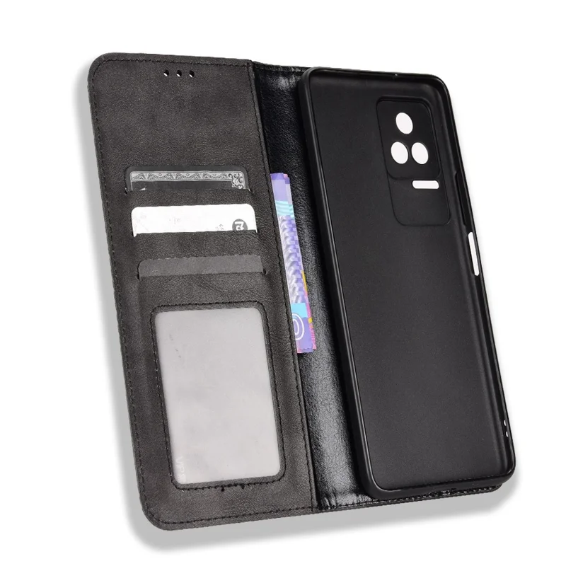 Per Xiaomi Poco F4 5G / Redmi K40S 5G Custodia in pelle magnetica con supporto per auto assorbita Custodia protettiva retrò con stampa a mosaico - Nero