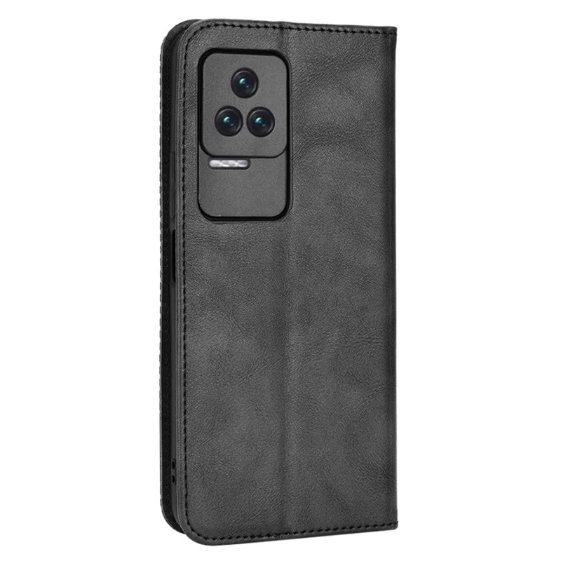 Per Xiaomi Poco F4 5G / Redmi K40S 5G Custodia in pelle magnetica con supporto per auto assorbita Custodia protettiva retrò con stampa a mosaico - Nero
