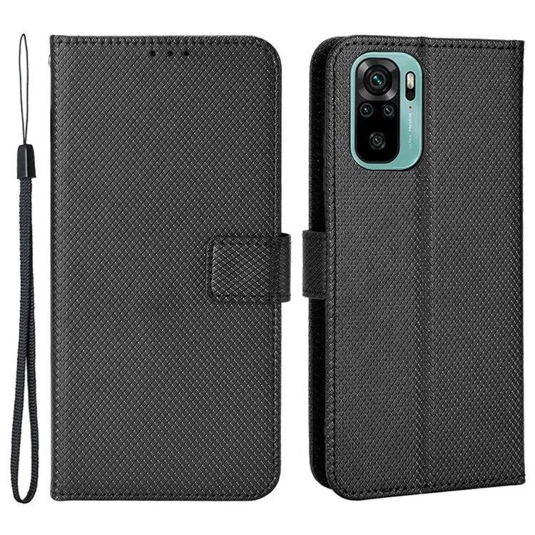 Для Xiaomi Redmi Note 10 4G / Note 10s Diamond Texture Case Case PU Кожаный Крышка С Бумажником - Чернить