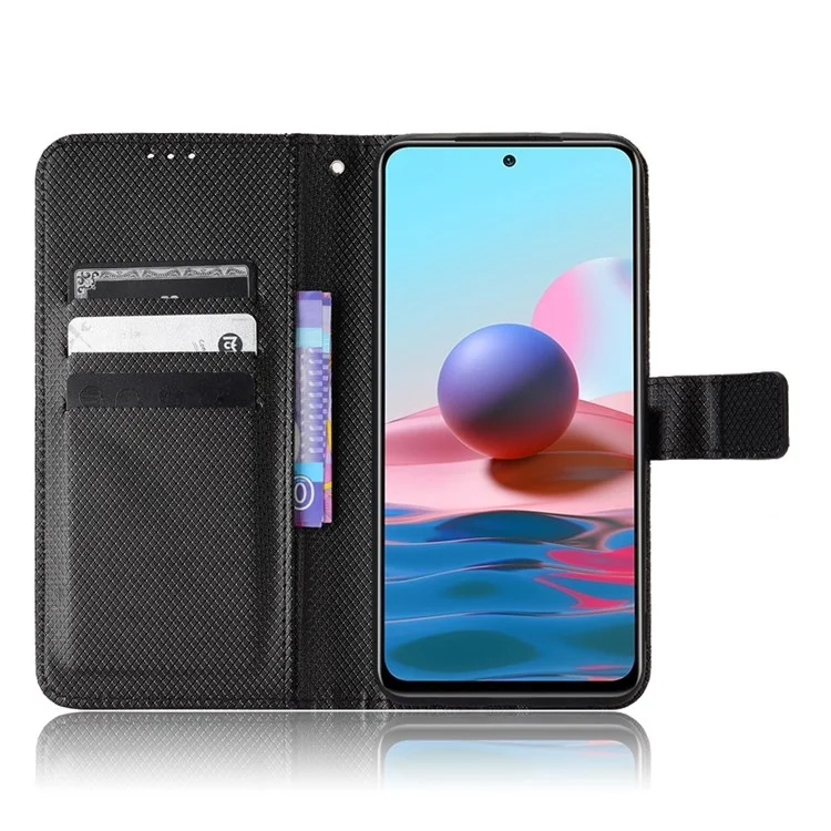 Для Xiaomi Redmi Note 10 4G / Note 10s Diamond Texture Case Case PU Кожаный Крышка С Бумажником - Чернить
