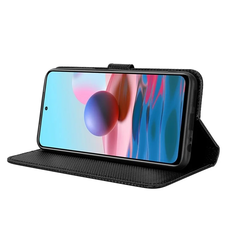 Для Xiaomi Redmi Note 10 4G / Note 10s Diamond Texture Case Case PU Кожаный Крышка С Бумажником - Чернить