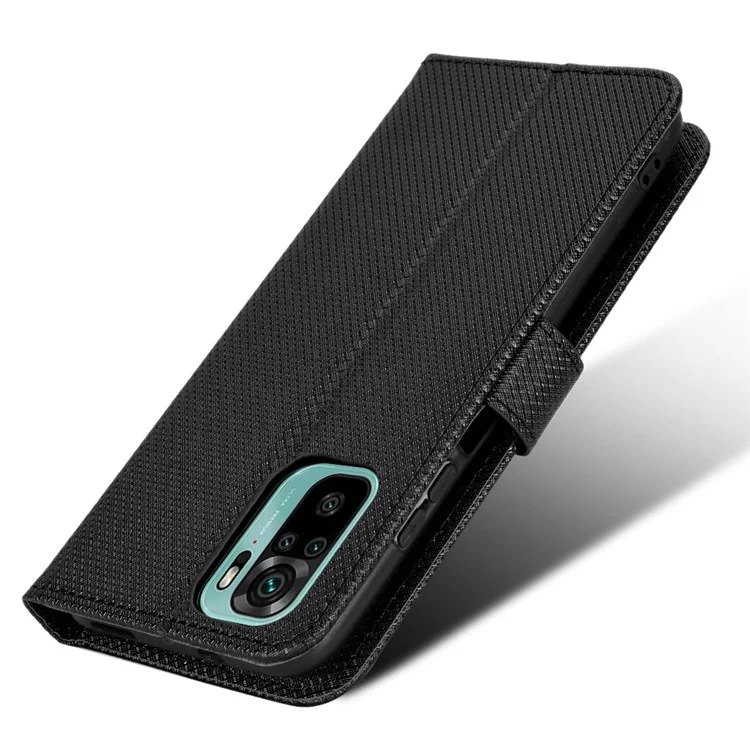 Для Xiaomi Redmi Note 10 4G / Note 10s Diamond Texture Case Case PU Кожаный Крышка С Бумажником - Чернить