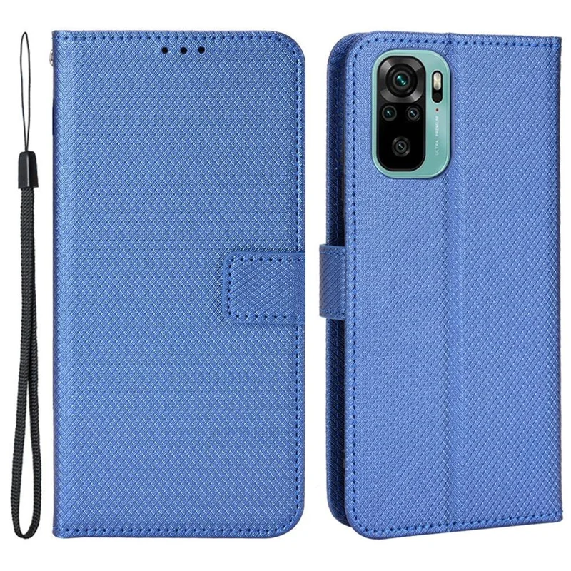 For Xiaomi Poco M5s 4G / Redmi Note 10 4G / Redmi Note 10S 4G Diamond Texture Phone Case PU Leather Cover with Wallet Stand - Blue