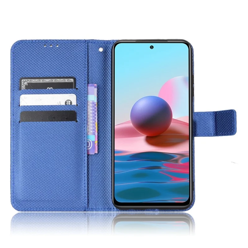 For Xiaomi Poco M5s 4G / Redmi Note 10 4G / Redmi Note 10S 4G Diamond Texture Phone Case PU Leather Cover with Wallet Stand - Blue