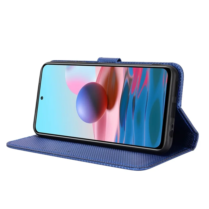 For Xiaomi Poco M5s 4G / Redmi Note 10 4G / Redmi Note 10S 4G Diamond Texture Phone Case PU Leather Cover with Wallet Stand - Blue