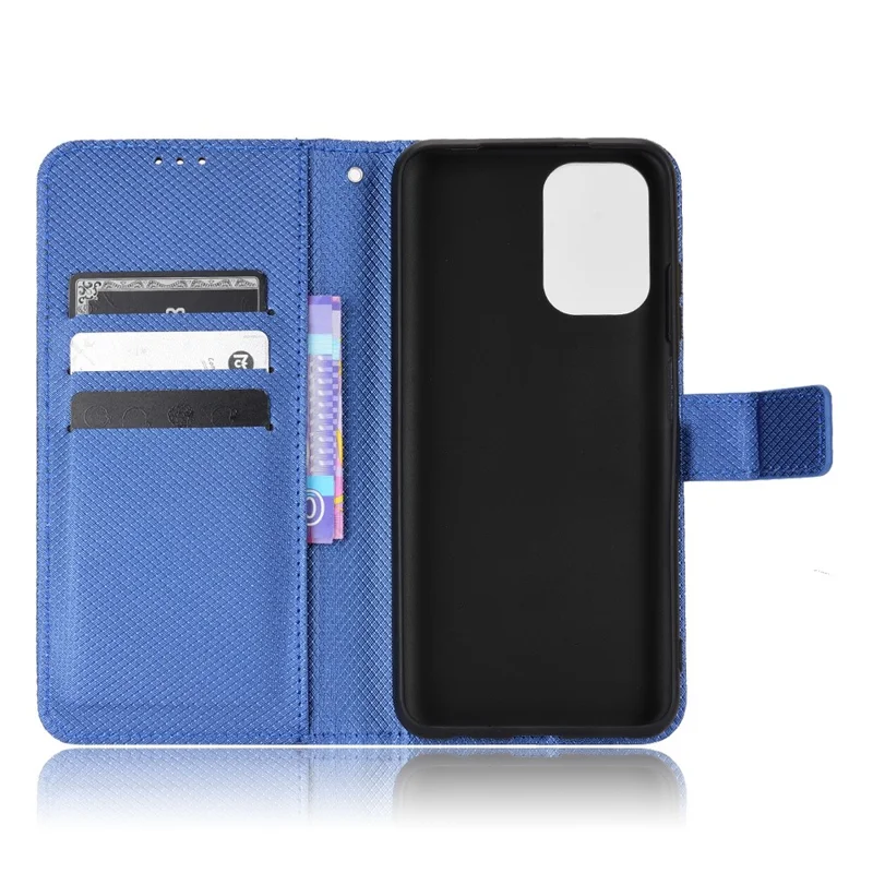 For Xiaomi Poco M5s 4G / Redmi Note 10 4G / Redmi Note 10S 4G Diamond Texture Phone Case PU Leather Cover with Wallet Stand - Blue