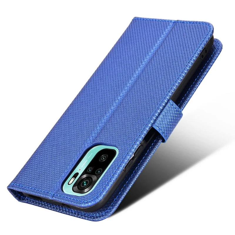 For Xiaomi Poco M5s 4G / Redmi Note 10 4G / Redmi Note 10S 4G Diamond Texture Phone Case PU Leather Cover with Wallet Stand - Blue