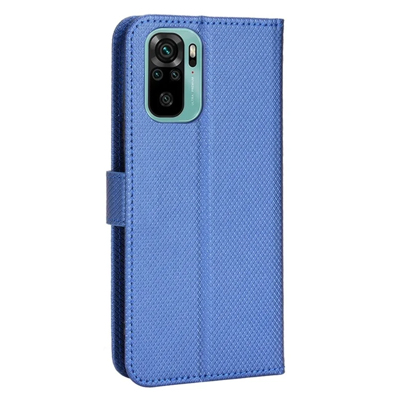 For Xiaomi Poco M5s 4G / Redmi Note 10 4G / Redmi Note 10S 4G Diamond Texture Phone Case PU Leather Cover with Wallet Stand - Blue