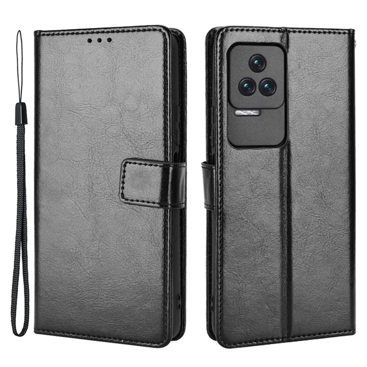 Per Xiaomi Poco F4 5G / Redmi K40S 5G Cinghia a Goccia in Pelle Splitta+tpu Wallet Case Del Telefono Crazy Horse Texture Shell Shell Cellone Shell - Nero