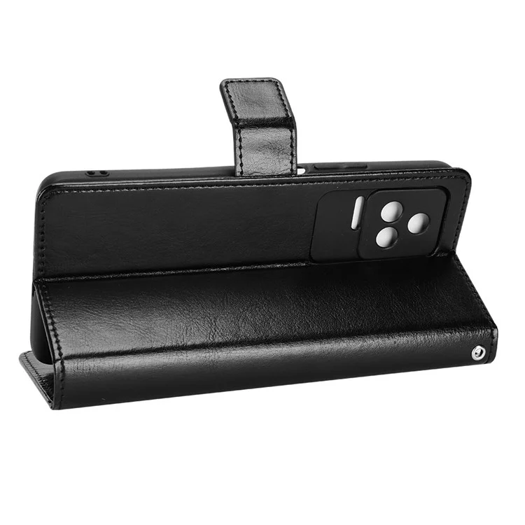 Per Xiaomi Poco F4 5G / Redmi K40S 5G Cinghia a Goccia in Pelle Splitta+tpu Wallet Case Del Telefono Crazy Horse Texture Shell Shell Cellone Shell - Nero