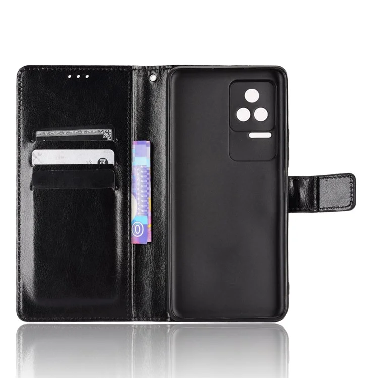 Per Xiaomi Poco F4 5G / Redmi K40S 5G Cinghia a Goccia in Pelle Splitta+tpu Wallet Case Del Telefono Crazy Horse Texture Shell Shell Cellone Shell - Nero