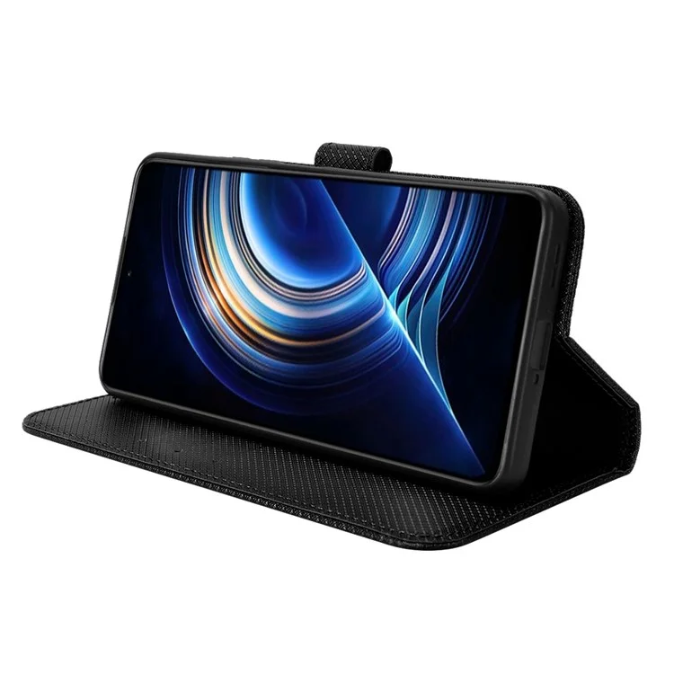 Per Xiaomi Poco F4 5G / Redmi K40S 5G PU in Pelle Pul Del Portafoglio di Chiusura Magnetica Copertina Texture Diamante Coperchio Protettivo Con Cinturino - Nero