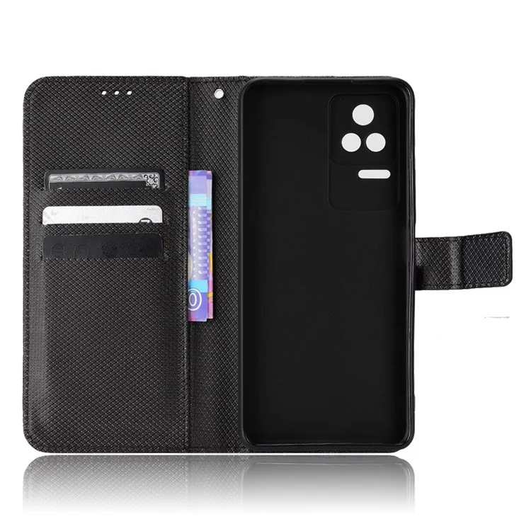 Per Xiaomi Poco F4 5G / Redmi K40S 5G PU in Pelle Pul Del Portafoglio di Chiusura Magnetica Copertina Texture Diamante Coperchio Protettivo Con Cinturino - Nero