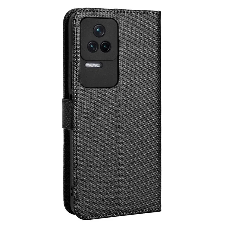 Per Xiaomi Poco F4 5G / Redmi K40S 5G PU in Pelle Pul Del Portafoglio di Chiusura Magnetica Copertina Texture Diamante Coperchio Protettivo Con Cinturino - Nero