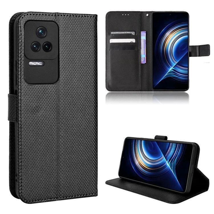 Per Xiaomi Poco F4 5G / Redmi K40S 5G PU in Pelle Pul Del Portafoglio di Chiusura Magnetica Copertina Texture Diamante Coperchio Protettivo Con Cinturino - Nero