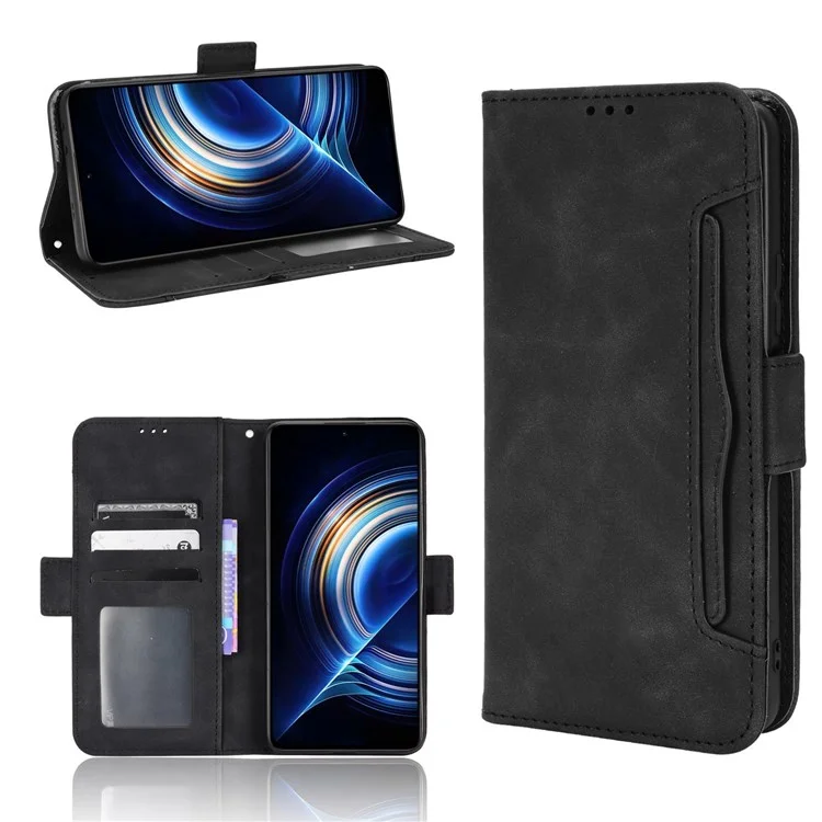 Per Xiaomi Poco F4 5G / Redmi K40S 5G Slot Multipli Slot Telefono Copertina in Pelle PU Con Portafoglio - Nero
