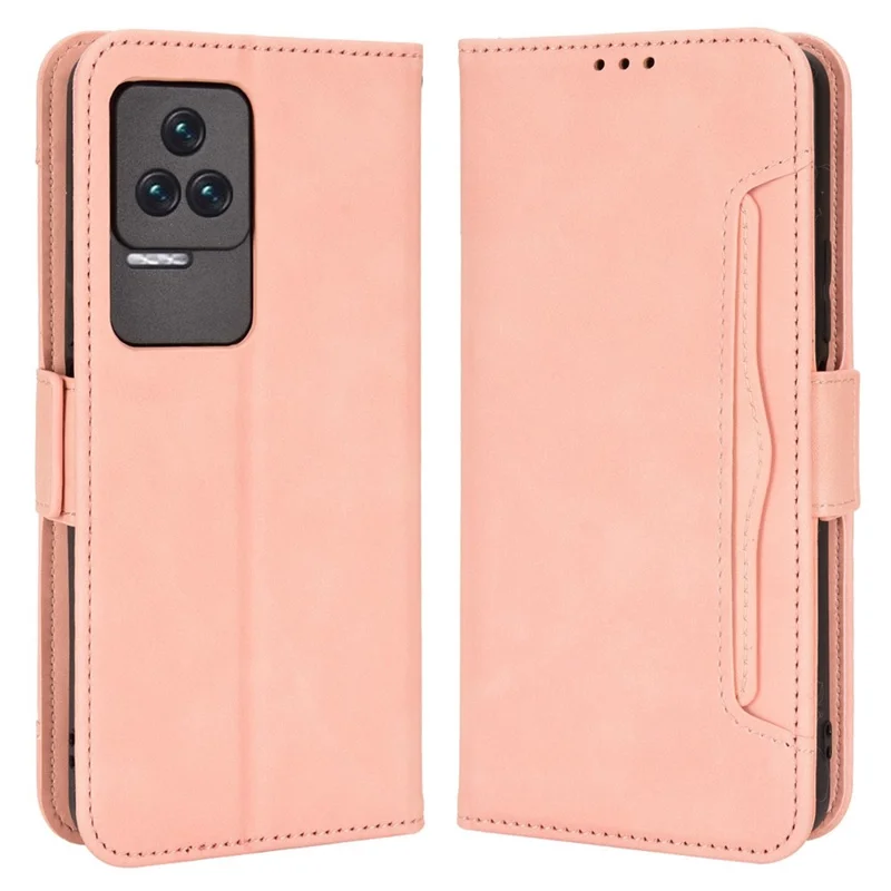 For Xiaomi Poco F4 5G / Redmi K40S 5G Multiple Card Slots Phone Case PU Leather Cover with Wallet Stand - Pink