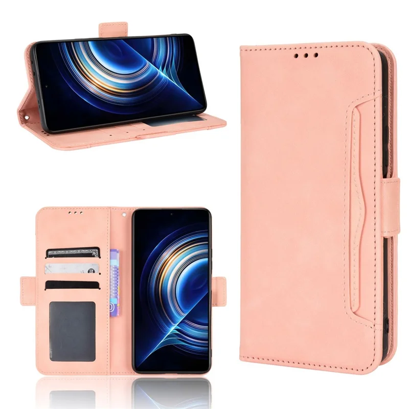 For Xiaomi Poco F4 5G / Redmi K40S 5G Multiple Card Slots Phone Case PU Leather Cover with Wallet Stand - Pink