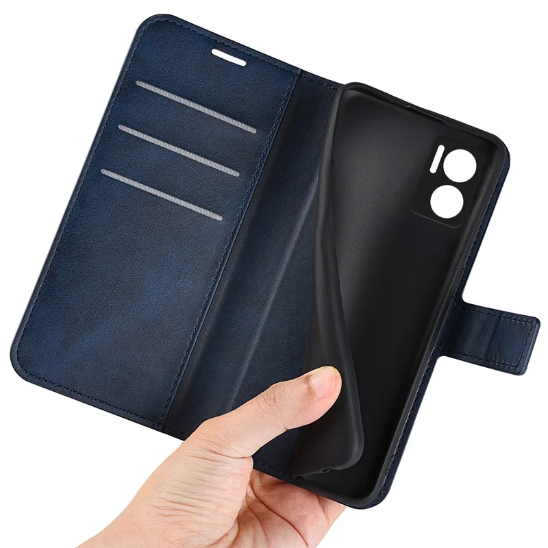 For Xiaomi Redmi Note 11E 5G / Redmi 10 5G / Redmi 10 Prime+ 5G Textured PU Leather Cover Stand Feature Magnetic Closure Shockproof Flip Wallet Case - Blue