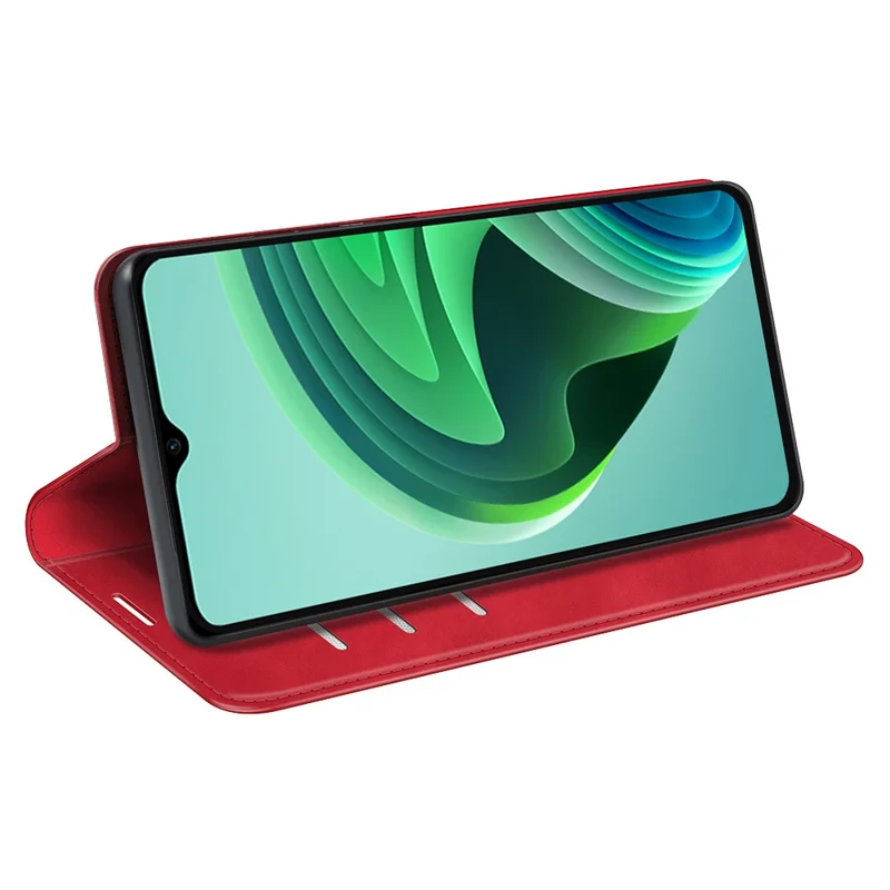 Skin-touch Folio Flip Leather Shell for Xiaomi Redmi Note 11E 5G / Redmi 10 5G / Redmi 10 Prime+ 5G, Auto-absorbed Magnetic Wallet Stand Drop-proof Mobile Phone Case - Red