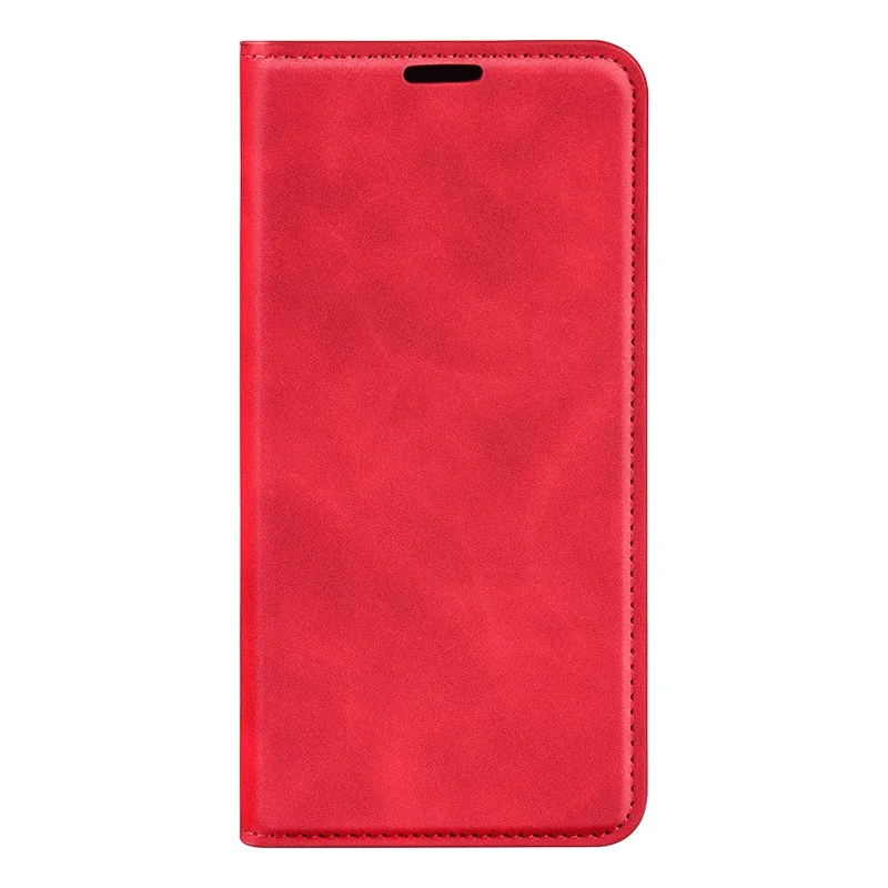 Skin-touch Folio Flip Leather Shell for Xiaomi Redmi Note 11E 5G / Redmi 10 5G / Redmi 10 Prime+ 5G, Auto-absorbed Magnetic Wallet Stand Drop-proof Mobile Phone Case - Red