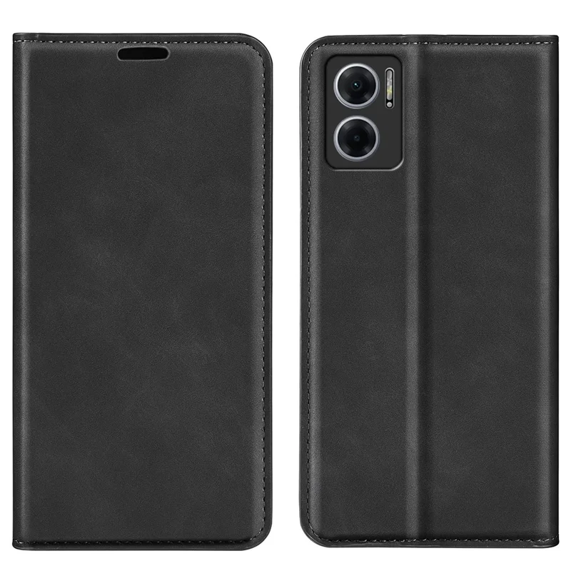 Skin-touch Folio Flip Leather Shell for Xiaomi Redmi Note 11E 5G / Redmi 10 5G / Redmi 10 Prime+ 5G, Auto-absorbed Magnetic Wallet Stand Drop-proof Mobile Phone Case - Black