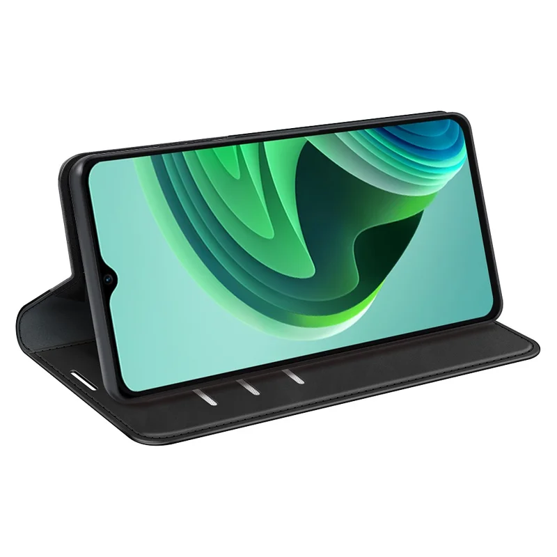 Skin-touch Folio Flip Leather Shell for Xiaomi Redmi Note 11E 5G / Redmi 10 5G / Redmi 10 Prime+ 5G, Auto-absorbed Magnetic Wallet Stand Drop-proof Mobile Phone Case - Black