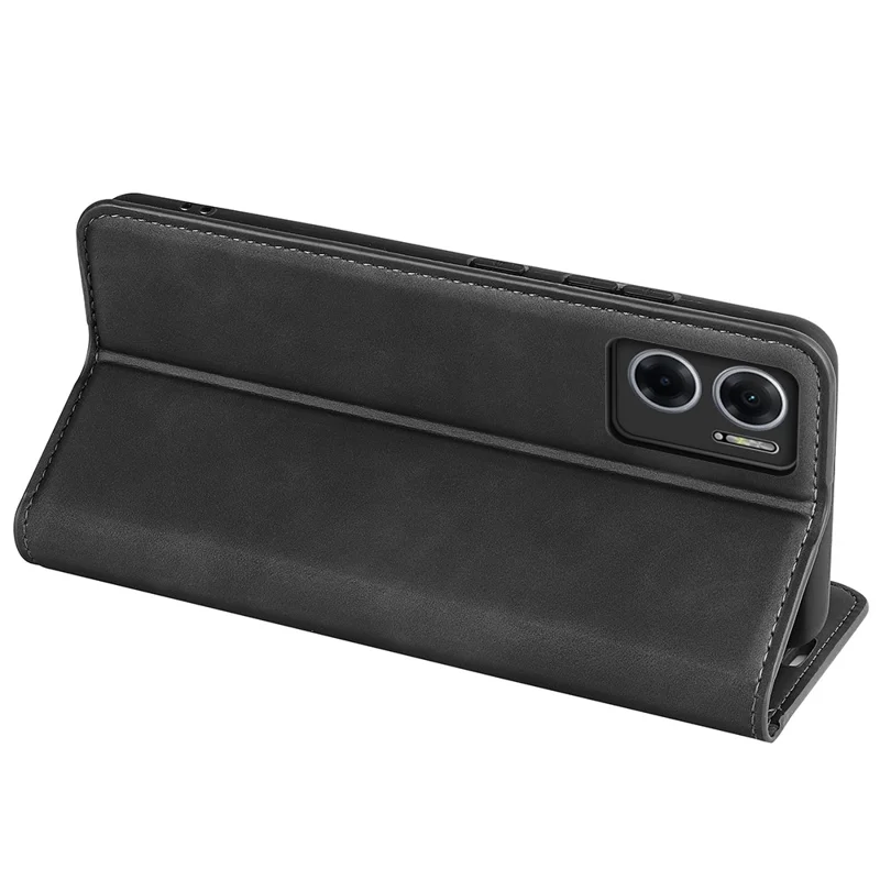 Skin-touch Folio Flip Leather Shell for Xiaomi Redmi Note 11E 5G / Redmi 10 5G / Redmi 10 Prime+ 5G, Auto-absorbed Magnetic Wallet Stand Drop-proof Mobile Phone Case - Black