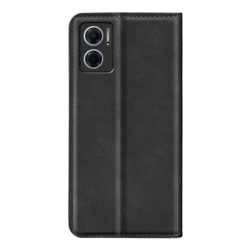 Skin-touch Folio Flip Leather Shell for Xiaomi Redmi Note 11E 5G / Redmi 10 5G / Redmi 10 Prime+ 5G, Auto-absorbed Magnetic Wallet Stand Drop-proof Mobile Phone Case - Black