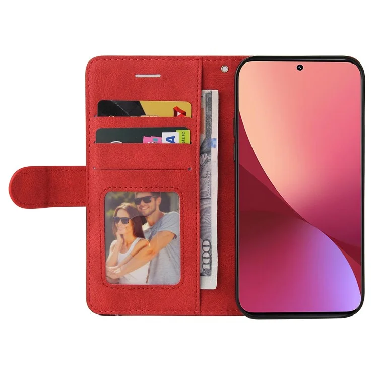 Для Xiaomi 12/12X/12S 5G KT Leather Series-1 Dual-color Splicing Case, Full Body Coverage PU Leather Wallet Stand Cover with Strap - Red