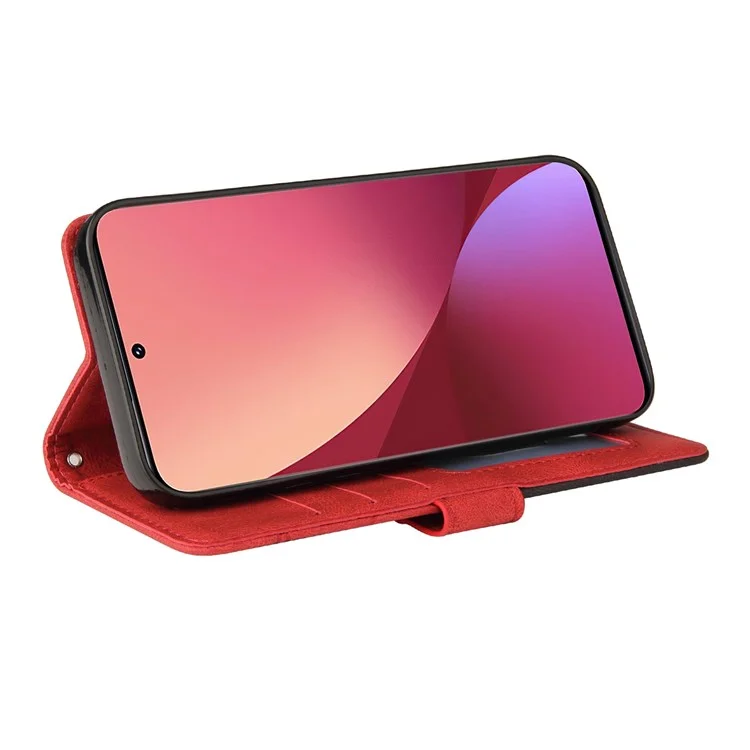Для Xiaomi 12/12X/12S 5G KT Leather Series-1 Dual-color Splicing Case, Full Body Coverage PU Leather Wallet Stand Cover with Strap - Red