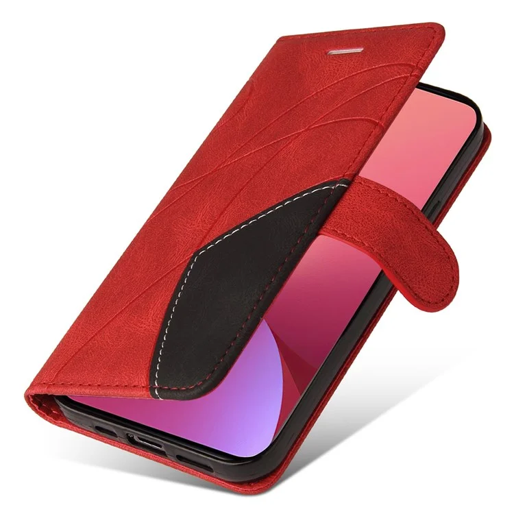 Для Xiaomi 12/12X/12S 5G KT Leather Series-1 Dual-color Splicing Case, Full Body Coverage PU Leather Wallet Stand Cover with Strap - Red