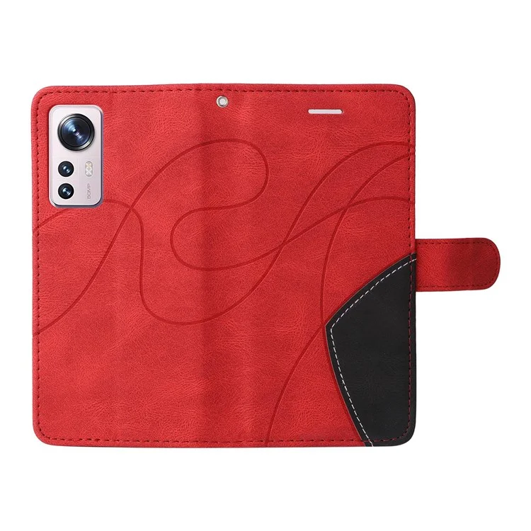 Для Xiaomi 12/12X/12S 5G KT Leather Series-1 Dual-color Splicing Case, Full Body Coverage PU Leather Wallet Stand Cover with Strap - Red
