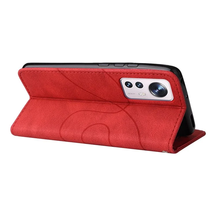 Для Xiaomi 12/12X/12S 5G KT Leather Series-1 Dual-color Splicing Case, Full Body Coverage PU Leather Wallet Stand Cover with Strap - Red