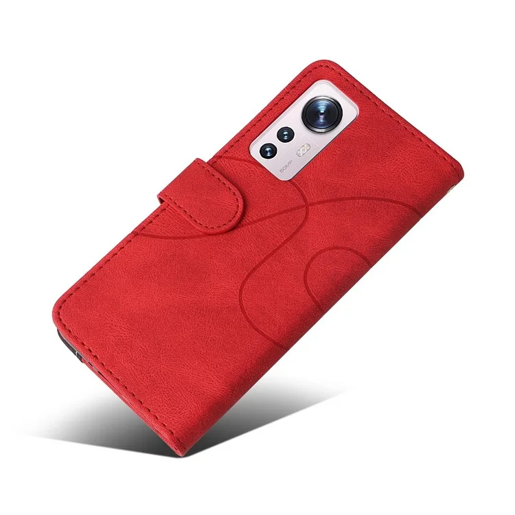Для Xiaomi 12/12X/12S 5G KT Leather Series-1 Dual-color Splicing Case, Full Body Coverage PU Leather Wallet Stand Cover with Strap - Red