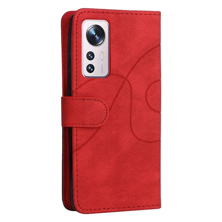 Для Xiaomi 12/12X/12S 5G KT Leather Series-1 Dual-color Splicing Case, Full Body Coverage PU Leather Wallet Stand Cover with Strap - Red
