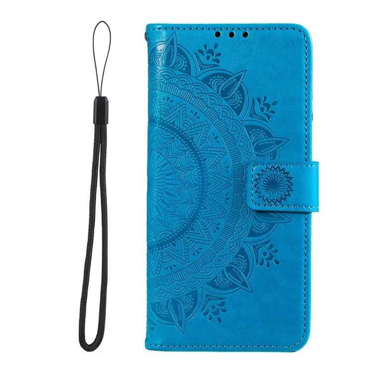 Per Xiaomi Poco F4 5G / Redmi K40S 5G Impronta Mandala Mandala Flowh Flower Case Pieding Stand Pullotto Paffere Perchio Coperchio Protezione - Blu