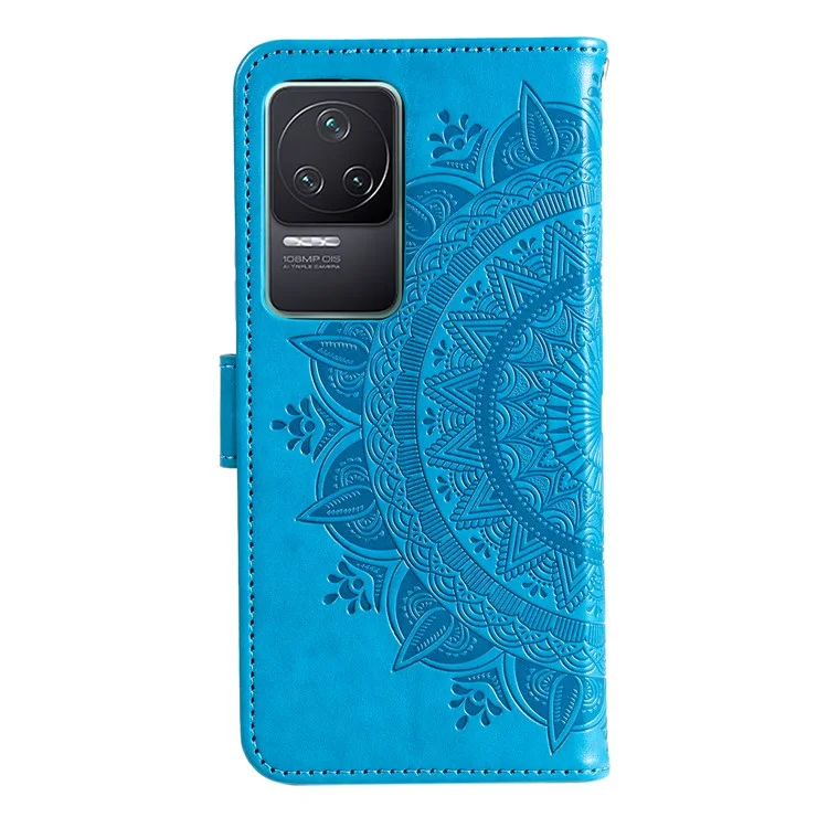 Per Xiaomi Poco F4 5G / Redmi K40S 5G Impronta Mandala Mandala Flowh Flower Case Pieding Stand Pullotto Paffere Perchio Coperchio Protezione - Blu