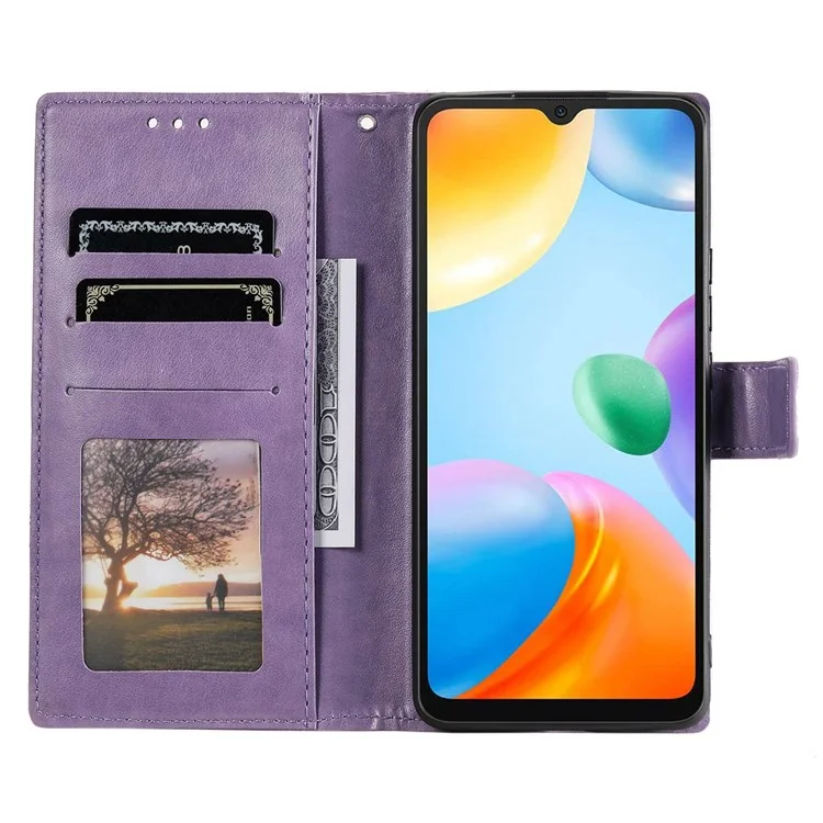 Per Xiaomi Redmi 10C Portafoglio Stand Design Impresso Mandala Fiore Prova di caduta Custodia in pelle PU Flip Cover per telefono - Viola
