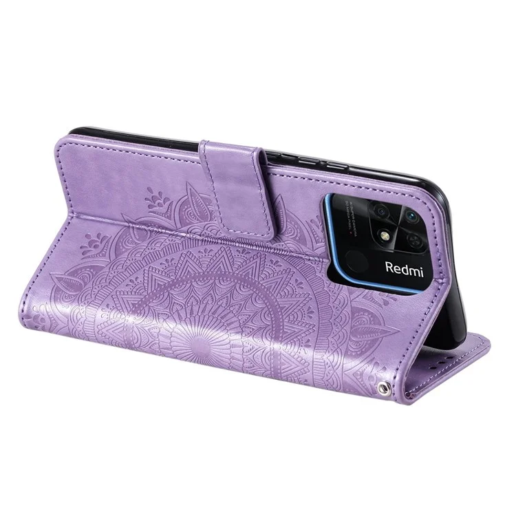Per Xiaomi Redmi 10C Portafoglio Stand Design Impresso Mandala Fiore Prova di caduta Custodia in pelle PU Flip Cover per telefono - Viola