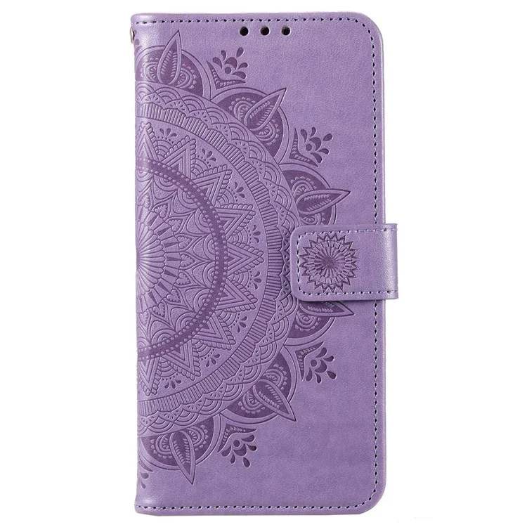 Per Xiaomi Redmi 10C Portafoglio Stand Design Impresso Mandala Fiore Prova di caduta Custodia in pelle PU Flip Cover per telefono - Viola