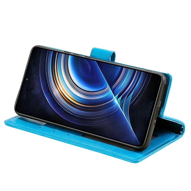 Para Xiaomi Redmi K50/K50 Pro Case Telefone, Projeto de Paleira Projeto Mandala Flor PU PU Capelo de Capelo - Azul