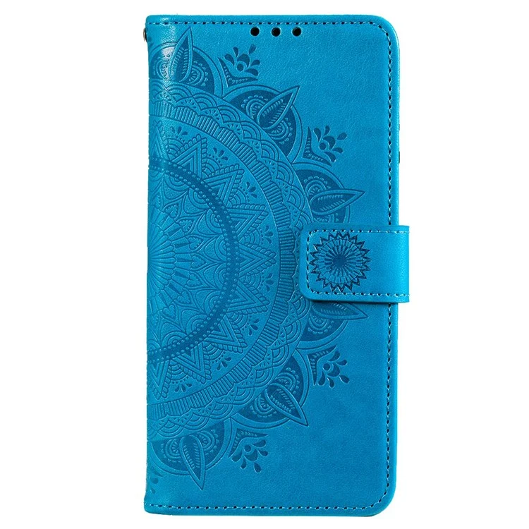 Für Xiaomi Redmi K50/K50 Pro Phone Case, Wallet Stand Design Gedruckter Mandala Flower PU Leder Telefon Flip Cover - Blau