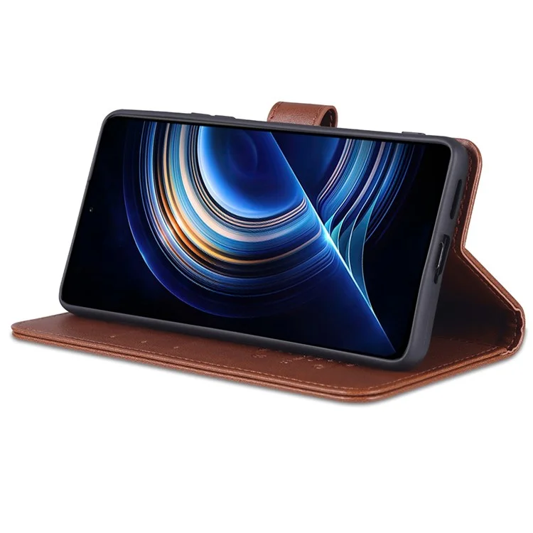 AZNS For Xiaomi Redmi K50 Pro/K50 Wallet Phone Case Textured PU Leather Folio Flip Book Cover TPU Shockproof Stand Case - Brown