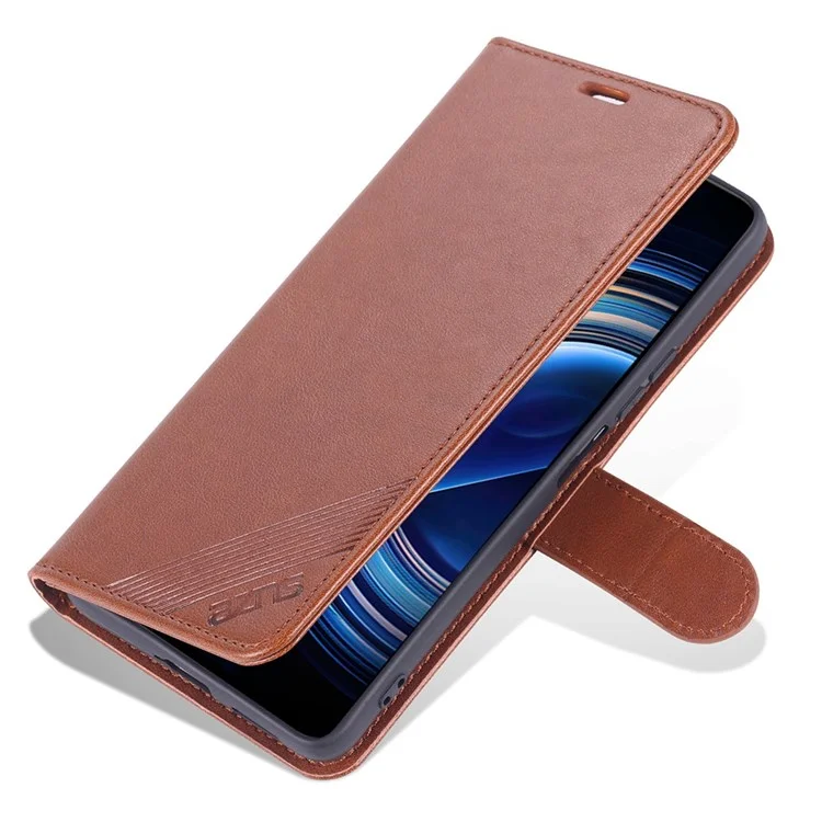 Azns Per Xiaomi Redmi K50 Pro/K50 Wallet Telefono Tesocura Testurizzata in Pelle Flip Book Cover Tpu Shock -heart - Marrone