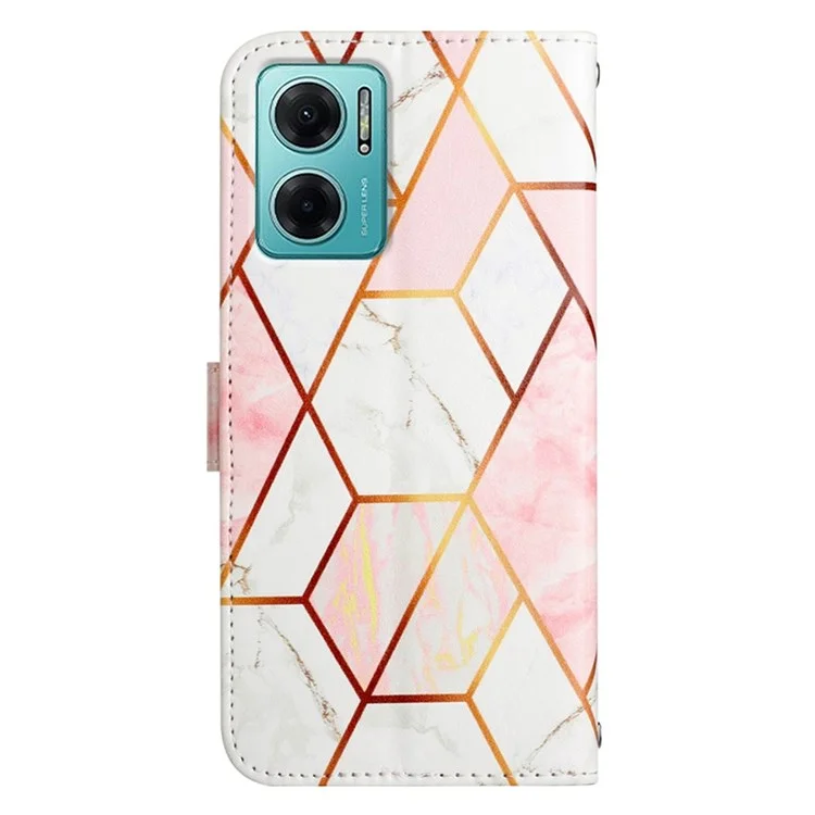 YB Pattern Printing Leather Series-5 for Xiaomi Redmi 10 Prime+ 5G / Redmi Note 11E 5G / Redmi 10 5G, Marble Pattern Leather Case 360 Degree Wrapped Stand Wallet Phone Shell - Pink White LS002